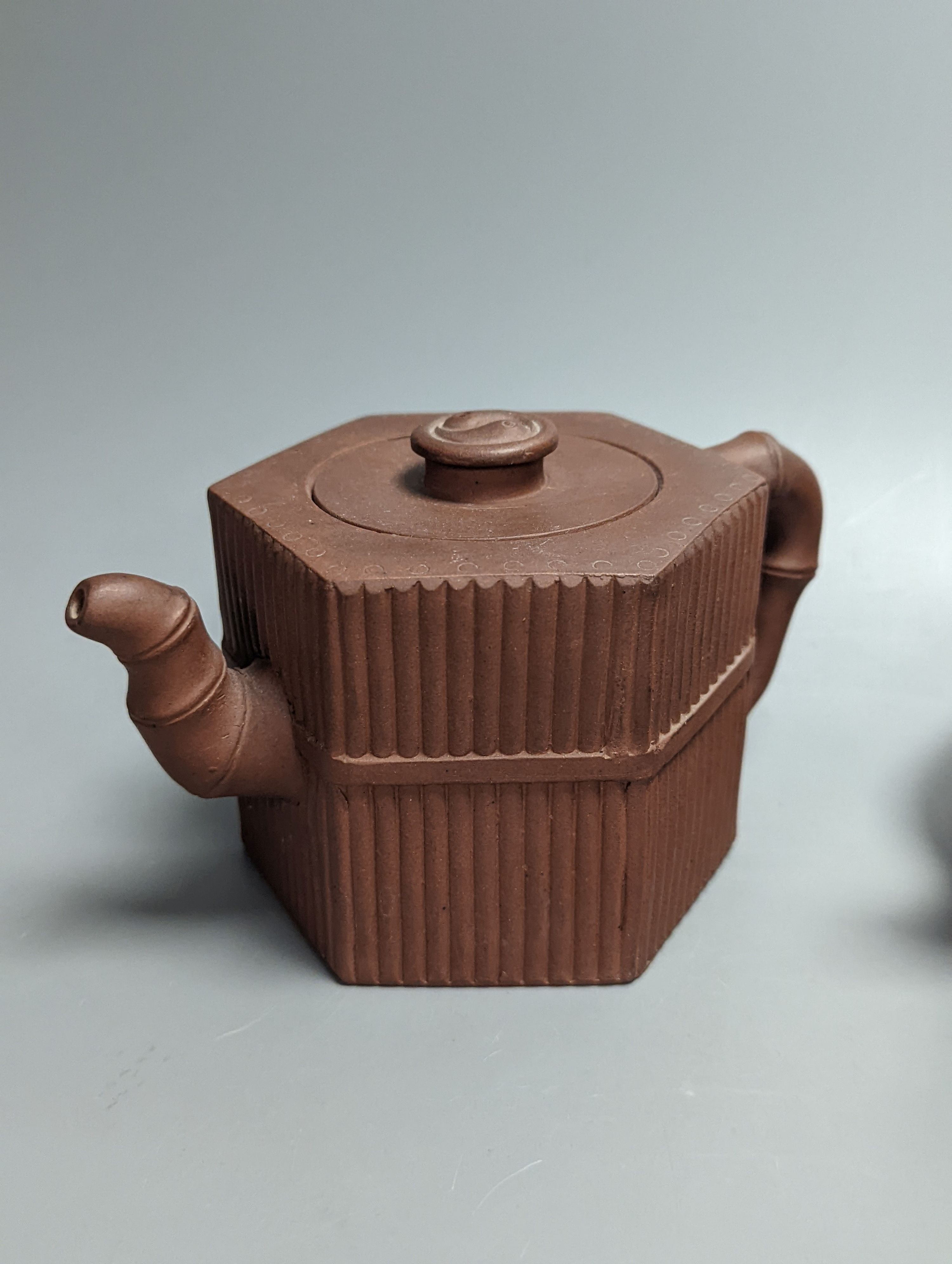 Three Chinese Yixing teapots, tallest 10.5cm